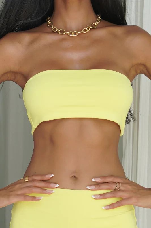 Camouflage - Print Women's Crop Top in Olive for a Trendy and Edgy StyleMackenzie Bandeau - Yellow Camouflage - Print Women's Crop Top in Olive for a Trendy and Edgy StyleMackenzie Bandeau - Yellow