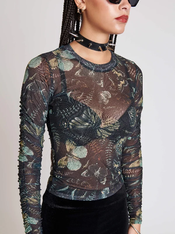 Striped Women Long Sleeve Top in a Timeless PatternMetamorphosis Mesh Top