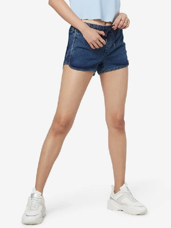 Tie - Waist Women Shorts for a Customizable FitNuon Dark Blue Denim Shorts