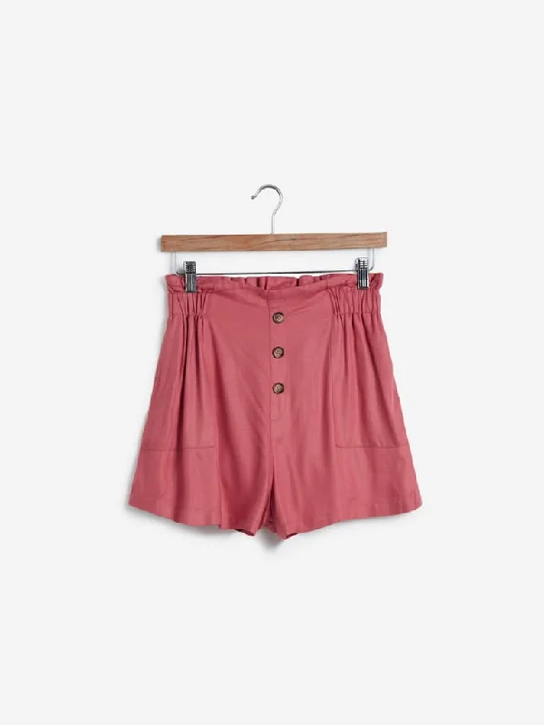 Tie - Waist Women Shorts for a Customizable FitNuon Persian-Rose Paper-Bag Shorts