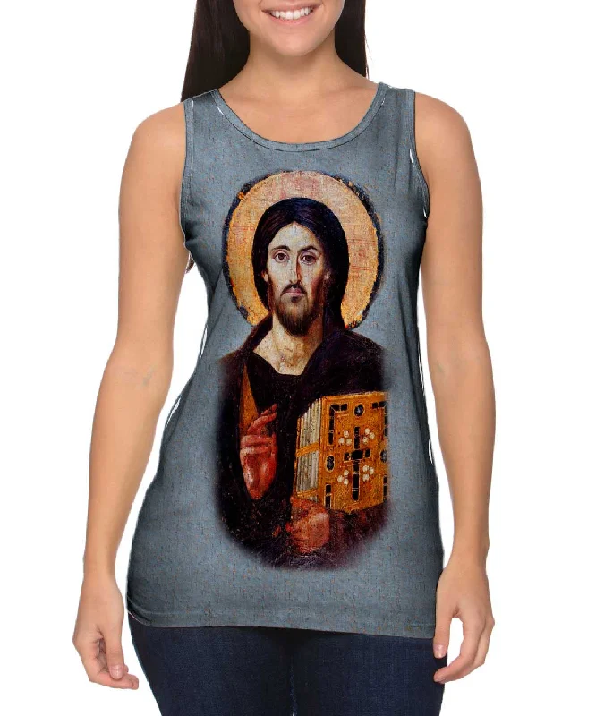 Plus Size Women's Glitter - Trimmed Tank Tops for Party Nights"Oldest Christ Depiction" Plus Size Women's Glitter - Trimmed Tank Tops for Party Nights"Oldest Christ Depiction"