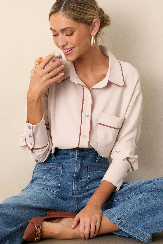 Organic Cotton Women Long Sleeve Top for Eco - Friendly ComfortOpulent Occasion Ecru Beige Button Front Top Organic Cotton Women Long Sleeve Top for Eco - Friendly ComfortOpulent Occasion Ecru Beige Button Front Top