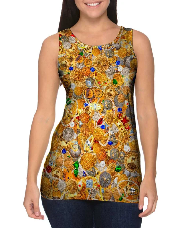 Women's Button - Down Tank Tops in Striped Patterns"Pirate Treasure Booty"