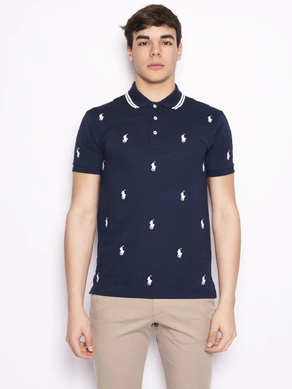 Two - tone polo shirt for a modern and stylish appearancePolo stretch motivo all over Blu / Bianco Two - tone polo shirt for a modern and stylish appearancePolo stretch motivo all over Blu / Bianco