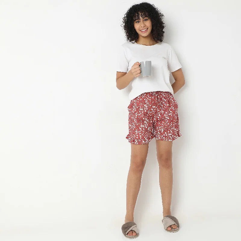 Leather Look Women Shorts for an Edgy and Chic StyleRegular Fit Printed Mid Rise Lounge Shorts Leather Look Women Shorts for an Edgy and Chic StyleRegular Fit Printed Mid Rise Lounge Shorts
