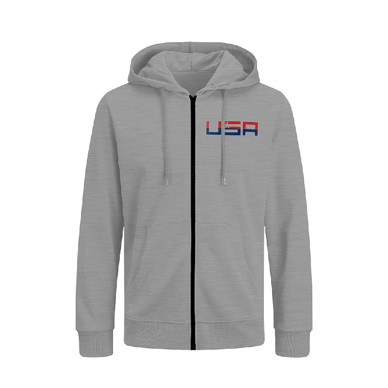 Retro USA Grey Embroidery Valuetainment performance Full zip hoodie