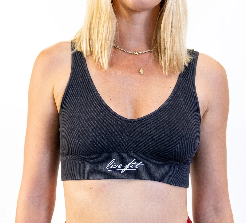 High - Neck Women's Silk Blend Tank Tops for a Luxurious FeelRibbed Chevron Bralette - Denim Blue High - Neck Women's Silk Blend Tank Tops for a Luxurious FeelRibbed Chevron Bralette - Denim Blue
