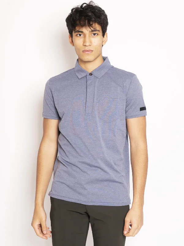 Plus - size polo shirt with side slits for added comfortPolo Stretch Polo Chambray Blu Plus - size polo shirt with side slits for added comfortPolo Stretch Polo Chambray Blu