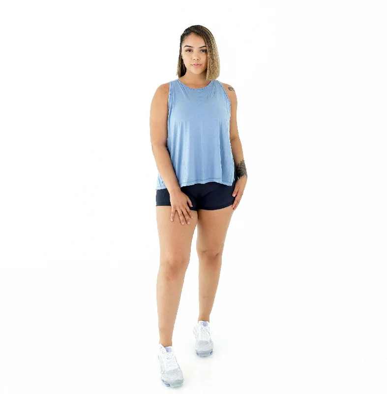 Plus Size Women's Embroidered Tank Tops in Boho StylesRubix Tank Top - Light Blue