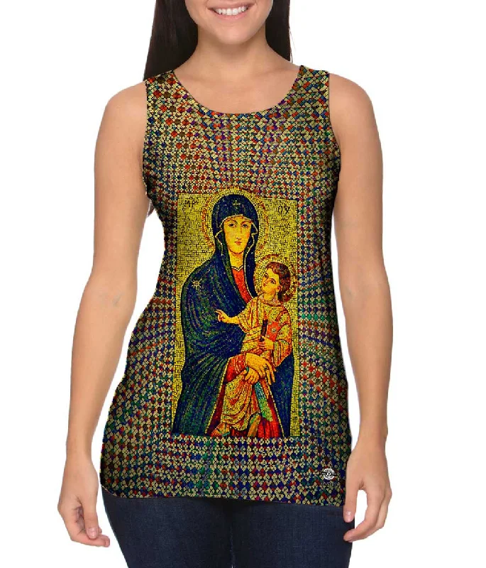 Mock Neck Women's Performance Tank Tops for Cycling"Salus Populi Romani Mosaic"
