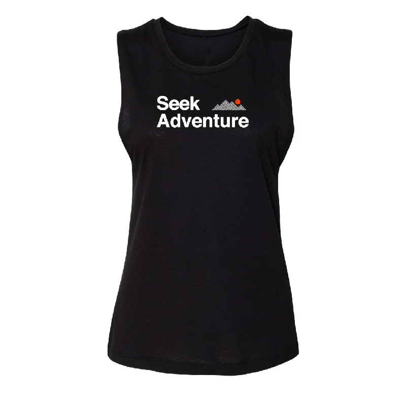 Plus Size Women's Embroidered Tank Tops in Boho StylesSeek Adventure Muscle Tank - Black