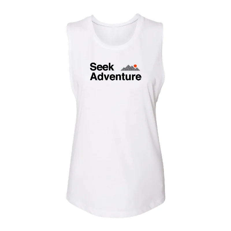 Plus Size Women's Puff - Sleeve Tank Tops in Pastel HuesSeek Adventure Muscle Tank - White Plus Size Women's Puff - Sleeve Tank Tops in Pastel HuesSeek Adventure Muscle Tank - White