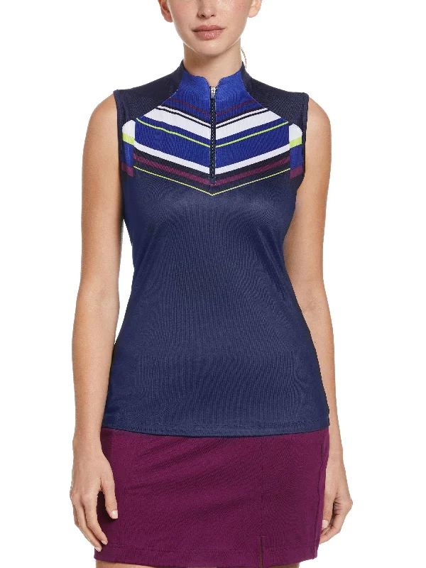 Petite - sized polo shirt with shorter lengthWomens Shift Stripe Mini Mock Notch Collar Golf Shirt Petite - sized polo shirt with shorter lengthWomens Shift Stripe Mini Mock Notch Collar Golf Shirt