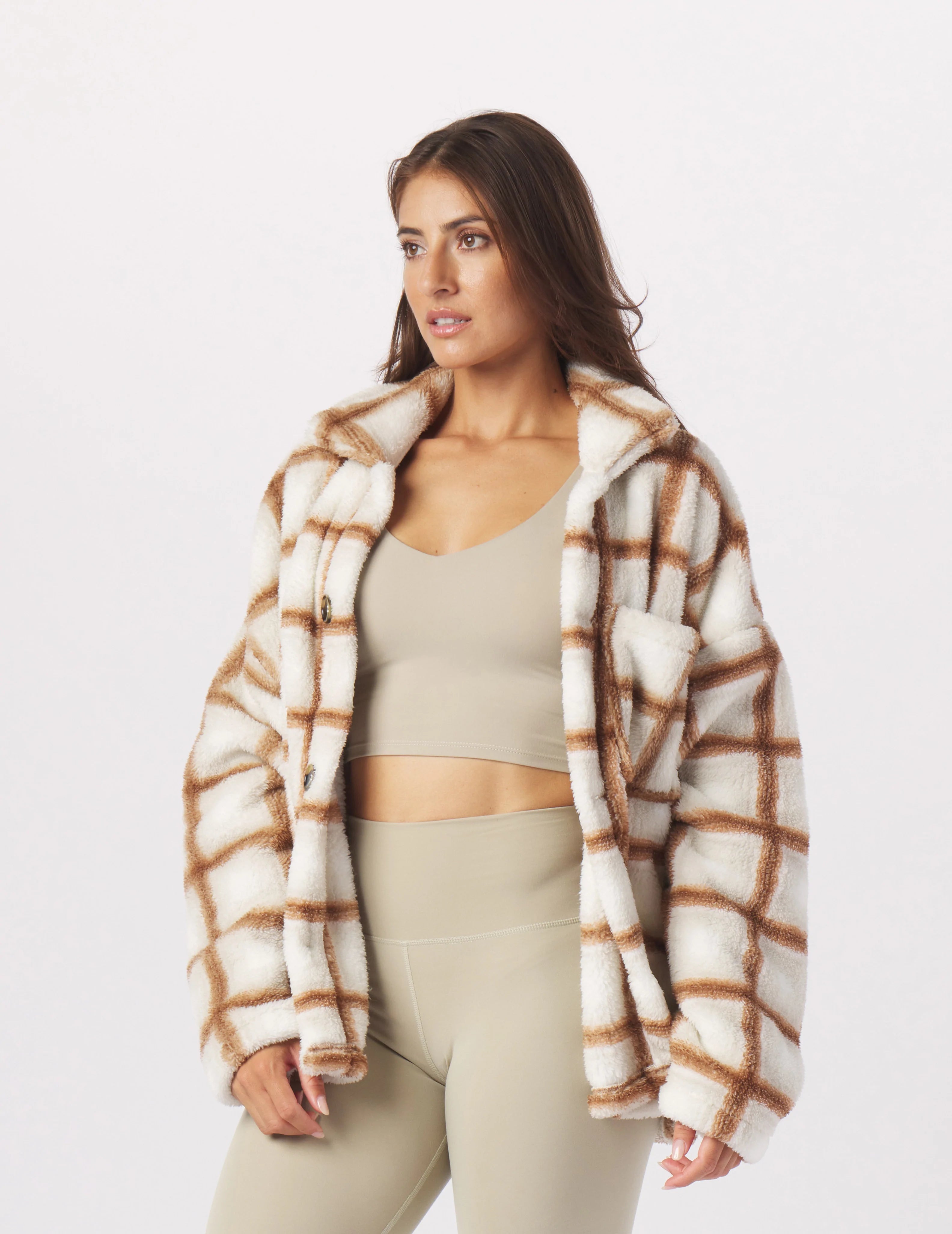 Mock Neck Women Long Sleeve Top for a Modern AestheticShow-Stopping Shacket:Oatmilk/Almond Jackson Plaid Mock Neck Women Long Sleeve Top for a Modern AestheticShow-Stopping Shacket:Oatmilk/Almond Jackson Plaid