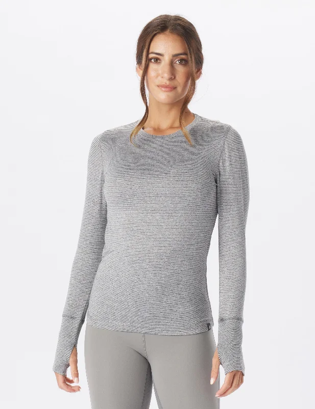 Thermal Women Long Sleeve Top for Extra Warmth in WinterSimplicity Long Sleeve: Black / Oatmilk Stripe Thermal Women Long Sleeve Top for Extra Warmth in WinterSimplicity Long Sleeve: Black / Oatmilk Stripe