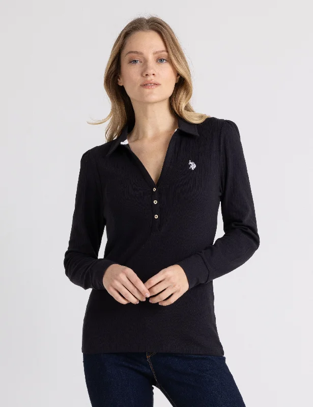 Antibacterial polo shirt for fitness enthusiastsSPLIT NECK LONG SLEEVE RIB POLO SHIRT Antibacterial polo shirt for fitness enthusiastsSPLIT NECK LONG SLEEVE RIB POLO SHIRT
