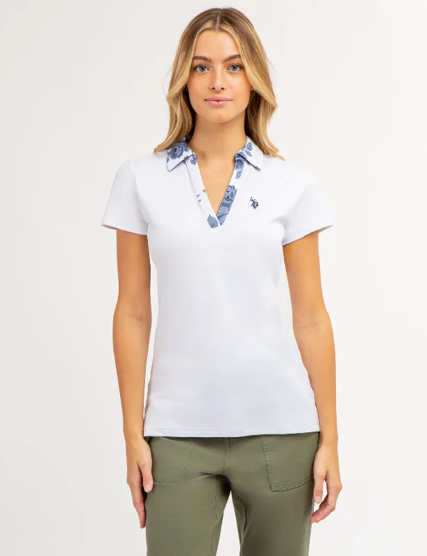 Maternity polo shirt for pregnant women's comfortSPLIT NECK ROSE PRINT POLO SHIRT