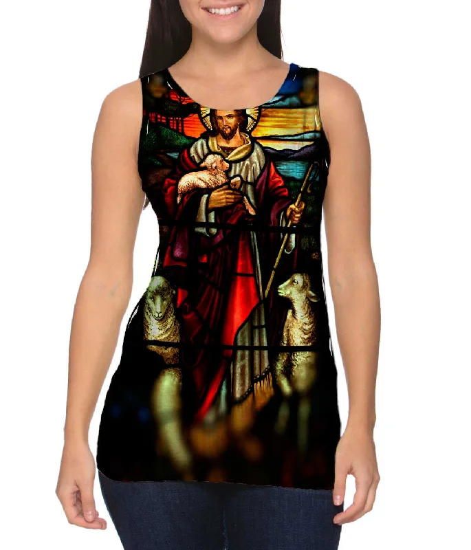 High - Neck Women's Silk Blend Tank Tops for a Luxurious Feel"St Johns Ashfield Stained Glass Good Shepherd" High - Neck Women's Silk Blend Tank Tops for a Luxurious Feel"St Johns Ashfield Stained Glass Good Shepherd"