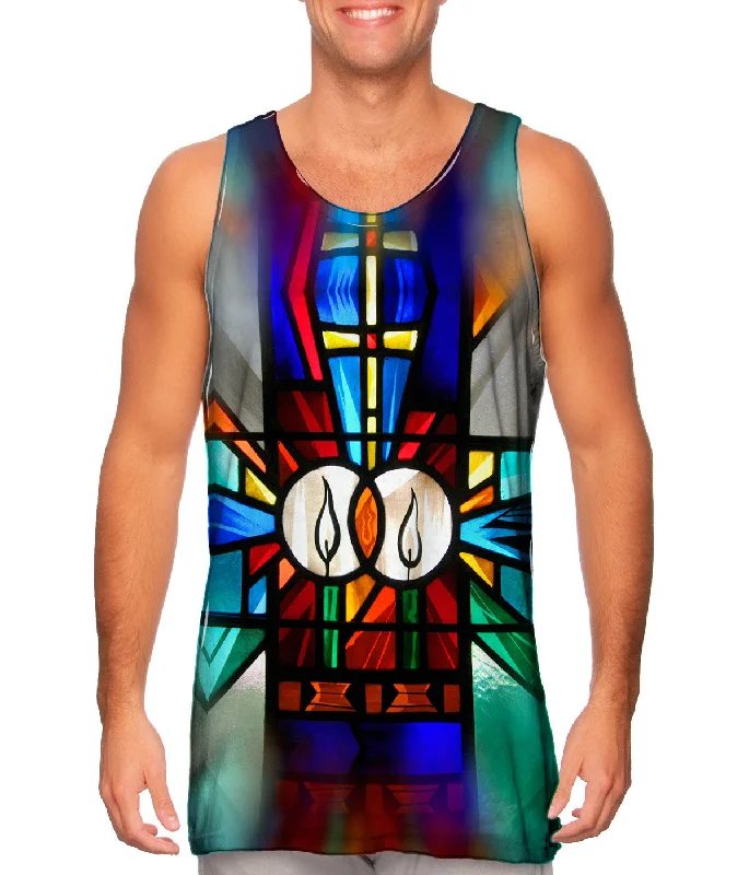 Plus Size Women's Side - Slit Tank Tops in Metallic Shades"Stained Glass Candles"