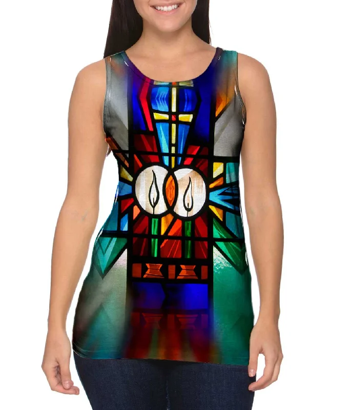 Scoop Neck Women's Linen Blend Tank Tops for Summer"Stained Glass Candles"