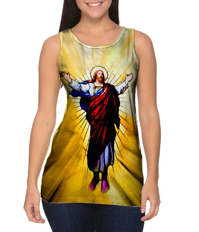 Plus Size Women's Embroidered Tank Tops in Boho Styles"Stained Glass Christ"