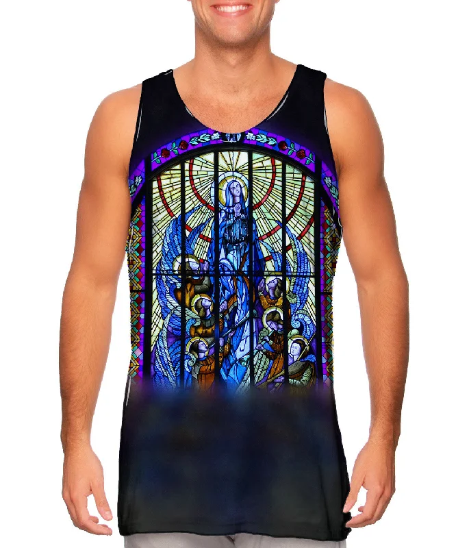 Square Neck Women's Organic Cotton Tank Tops in Earth Tones"Stained Glass Church"