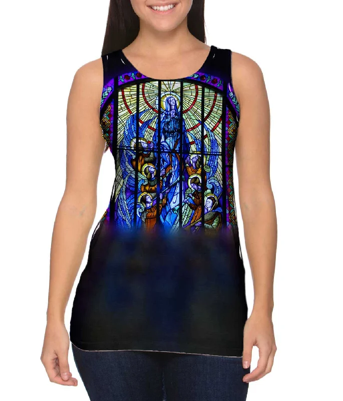 Plus Size Women's Glitter - Trimmed Tank Tops for Party Nights"Stained Glass Church" Plus Size Women's Glitter - Trimmed Tank Tops for Party Nights"Stained Glass Church"