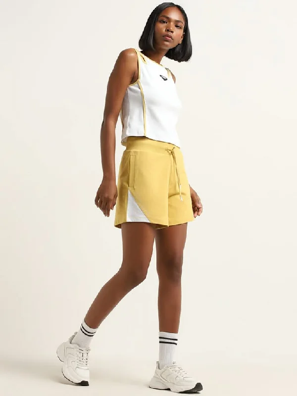 Embroidered Women Shorts with Intricate DesignsStudiofit Yellow Mid Rise Shorts