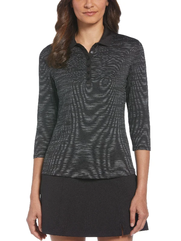 Petite - sized polo shirt with shorter lengthWomens Swing Tech™ 3/4 Sleeve Space Dye Golf Polo Petite - sized polo shirt with shorter lengthWomens Swing Tech™ 3/4 Sleeve Space Dye Golf Polo