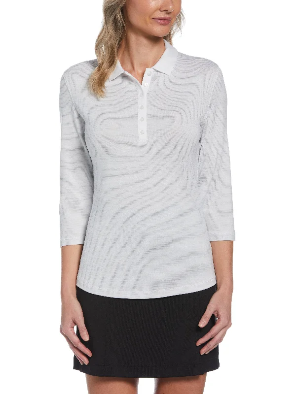 Polo shirt with a hidden pocket for small essentialsWomens Swing Tech™ 3/4 Sleeve Space Dye Golf Polo Polo shirt with a hidden pocket for small essentialsWomens Swing Tech™ 3/4 Sleeve Space Dye Golf Polo
