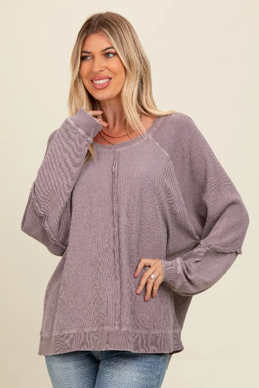 Cable - Knit Women Long Sleeve Top with a Cozy TextureTaupe Mixed Knit Raw Hem Pullover Top Cable - Knit Women Long Sleeve Top with a Cozy TextureTaupe Mixed Knit Raw Hem Pullover Top
