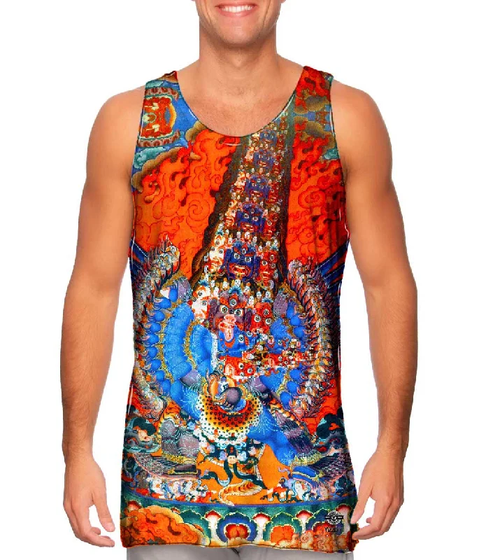 Plus Size Women's Glitter - Trimmed Tank Tops for Party Nights"Tibetan Thangka Of The Blue Tara" Plus Size Women's Glitter - Trimmed Tank Tops for Party Nights"Tibetan Thangka Of The Blue Tara"