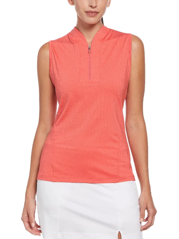 Navy blue slim - fit polo shirt for office wearWomens Tonal Heather Quarter Zip Sleeveless Polo Navy blue slim - fit polo shirt for office wearWomens Tonal Heather Quarter Zip Sleeveless Polo