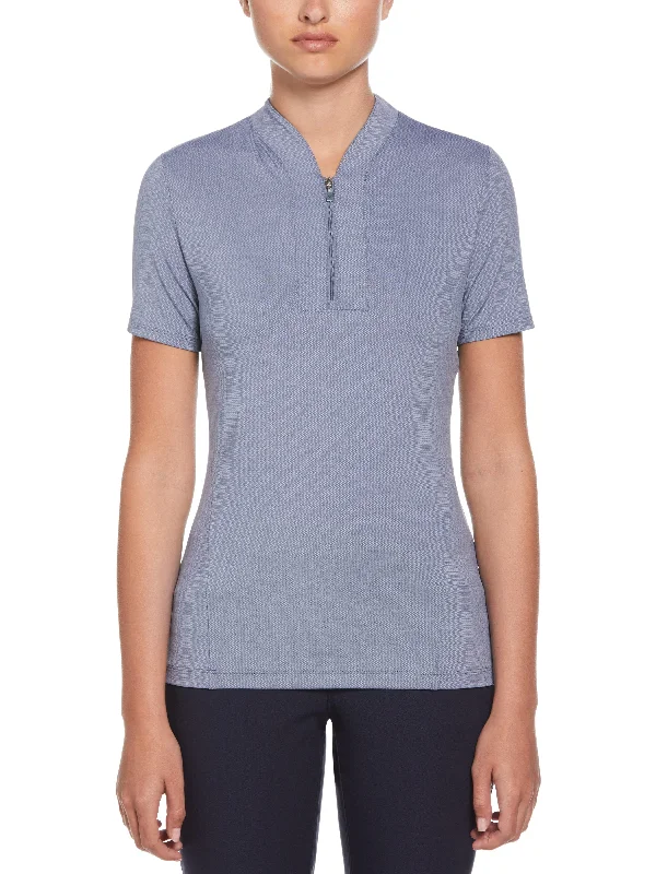 Nursing polo shirt for breastfeeding mothersWomens Tonal Texture Heather Polo Top