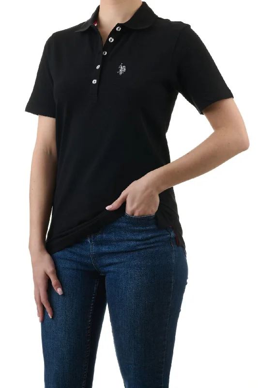 Striped linen blend polo shirt for summer beach partiesU.S. Polo Assn. Ladies Signature plain polo shirt - Black Striped linen blend polo shirt for summer beach partiesU.S. Polo Assn. Ladies Signature plain polo shirt - Black