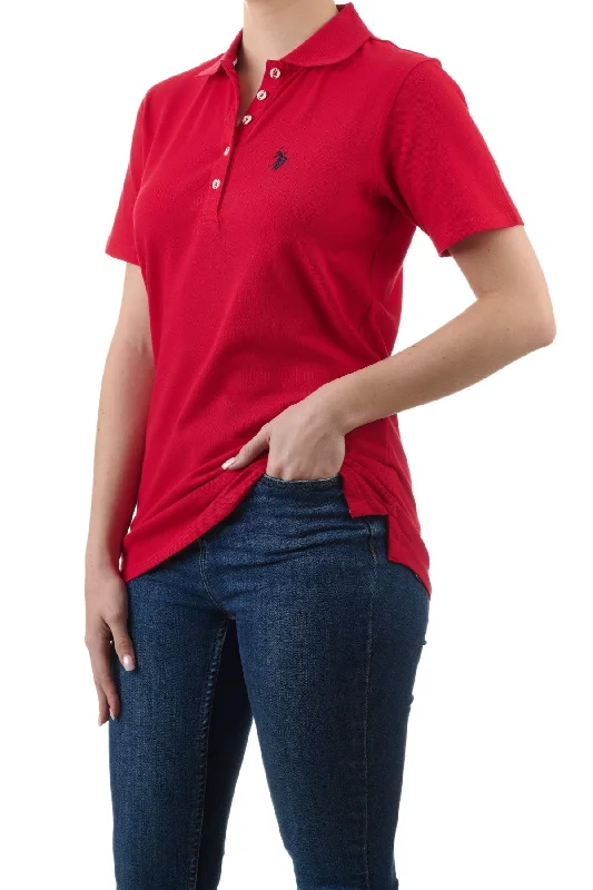 Sheer mesh panel polo shirt for a trendy twistU.S. Polo Assn. Ladies Signature plain polo shirt - Red Sheer mesh panel polo shirt for a trendy twistU.S. Polo Assn. Ladies Signature plain polo shirt - Red
