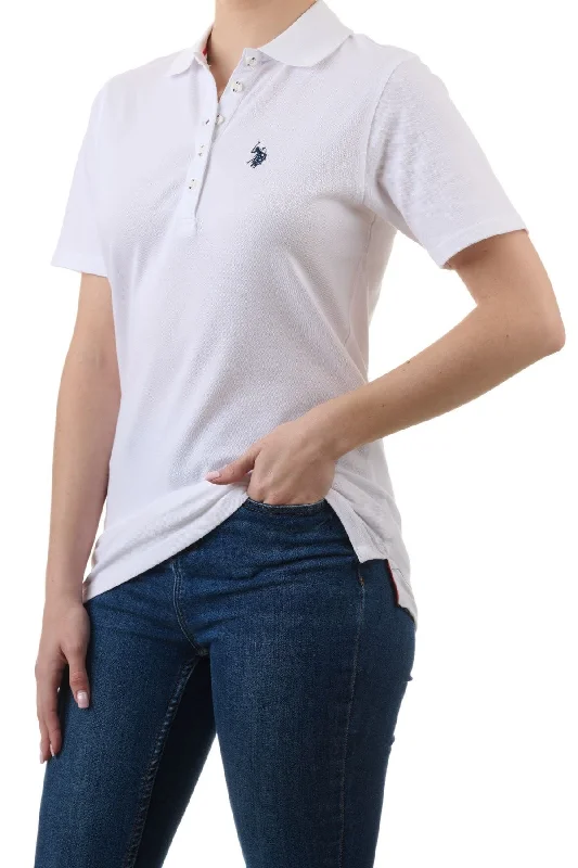 Long - sleeve polo shirt in lightweight polyester for layeringU.S. Polo Assn. Ladies Signature plain polo shirt - White Long - sleeve polo shirt in lightweight polyester for layeringU.S. Polo Assn. Ladies Signature plain polo shirt - White