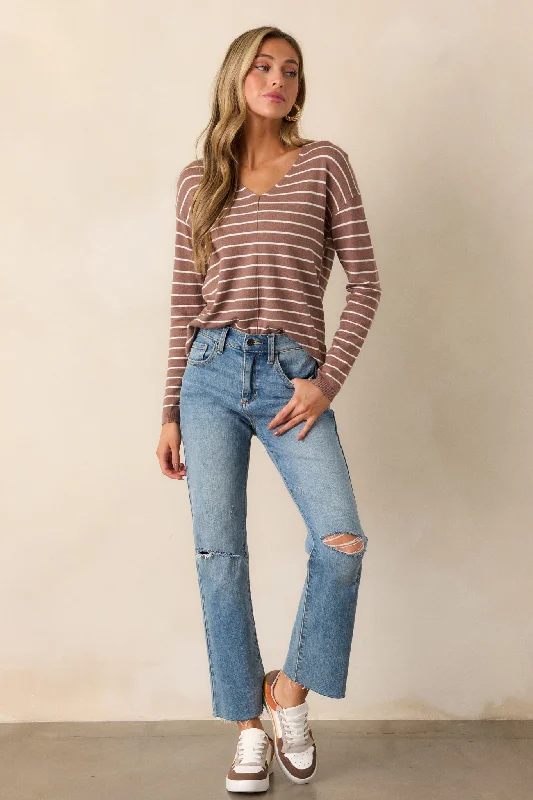 Cropped Women Long Sleeve Top to Pair with High - Waisted BottomsUnapologetically You Light Mocha Stripe Sweater Top Cropped Women Long Sleeve Top to Pair with High - Waisted BottomsUnapologetically You Light Mocha Stripe Sweater Top