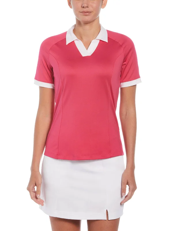 Womens Color Block V-Placket Golf Polo