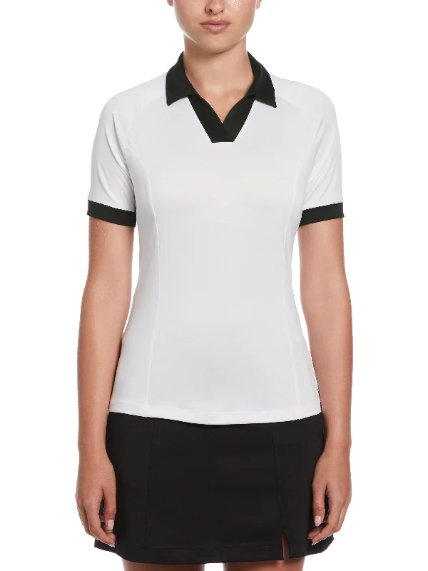 Hand - wash only polo shirt with delicate embroideryWomens Color Block V-Placket Golf Polo Hand - wash only polo shirt with delicate embroideryWomens Color Block V-Placket Golf Polo