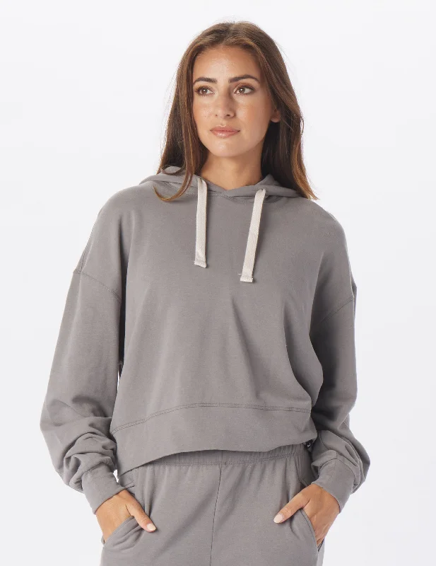 Ruffled Cuff Women Long Sleeve Top with a Feminine TouchVintage Oversized Cropped Hoodie: Silver Fog Ruffled Cuff Women Long Sleeve Top with a Feminine TouchVintage Oversized Cropped Hoodie: Silver Fog