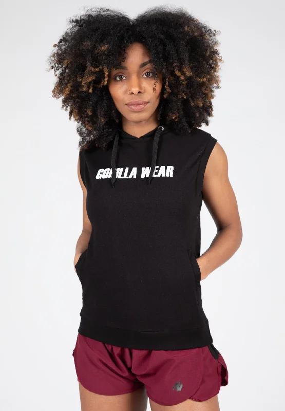 Women's Button - Down Tank Tops in Striped PatternsVirginia Sleeveless Hoodie - Black Women's Button - Down Tank Tops in Striped PatternsVirginia Sleeveless Hoodie - Black