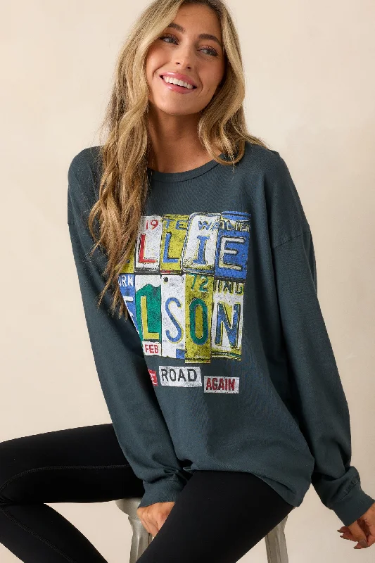 Willie Nelson On The Road Again Charcoal Long Sleeve Tee