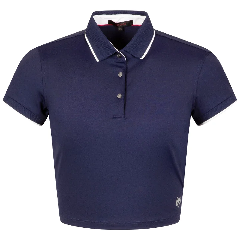 Solid color performance fabric polo shirt for sports activitiesWomens Cropped Scarlett Polo Maltese Blue - AW24 Solid color performance fabric polo shirt for sports activitiesWomens Cropped Scarlett Polo Maltese Blue - AW24
