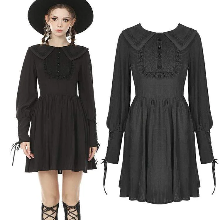 Printed Graphic Women Long Sleeve Top with a Bold StatementWomen's Goth Turn-down Collar Long Sleeved Ruffles Black Little Dresses Printed Graphic Women Long Sleeve Top with a Bold StatementWomen's Goth Turn-down Collar Long Sleeved Ruffles Black Little Dresses