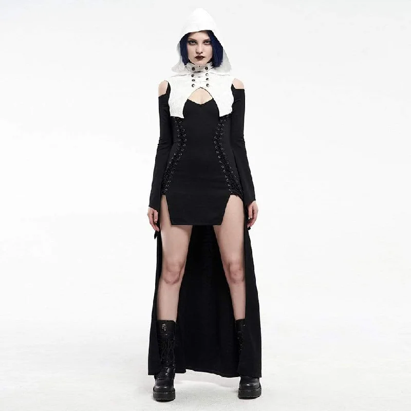 Ribbed Women Long Sleeve Top with a Textured AppealWomen's Gothic Contrast Color Strappy Irregular Dresses With Hood Ribbed Women Long Sleeve Top with a Textured AppealWomen's Gothic Contrast Color Strappy Irregular Dresses With Hood