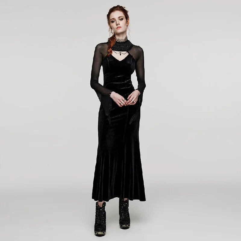 Ribbed Women Long Sleeve Top with a Textured AppealWomen's Gothic Cutout Beaded Mesh Splice Velvet Dress Ribbed Women Long Sleeve Top with a Textured AppealWomen's Gothic Cutout Beaded Mesh Splice Velvet Dress