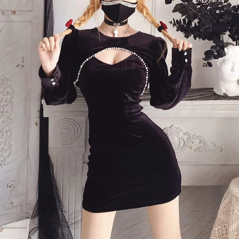 Lace - Trimmed Women Long Sleeve Top for an Elegant LookWomen's Gothic Cutout Velet Dresses Lace - Trimmed Women Long Sleeve Top for an Elegant LookWomen's Gothic Cutout Velet Dresses