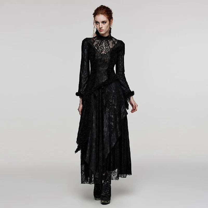 Puffer - Sleeve Women Long Sleeve Top for a Fashion - Forward LookWomen's Gothic Flared Sleeved Mesh Splice Lace Wedding Dress Puffer - Sleeve Women Long Sleeve Top for a Fashion - Forward LookWomen's Gothic Flared Sleeved Mesh Splice Lace Wedding Dress
