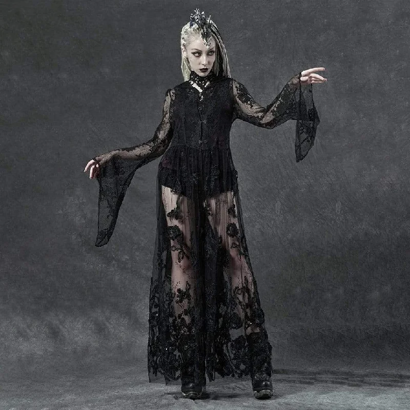 Metallic Accent Women Long Sleeve Top for a Glamorous LookWomen's Gothic Floral Lace Sheer Overdresses Metallic Accent Women Long Sleeve Top for a Glamorous LookWomen's Gothic Floral Lace Sheer Overdresses